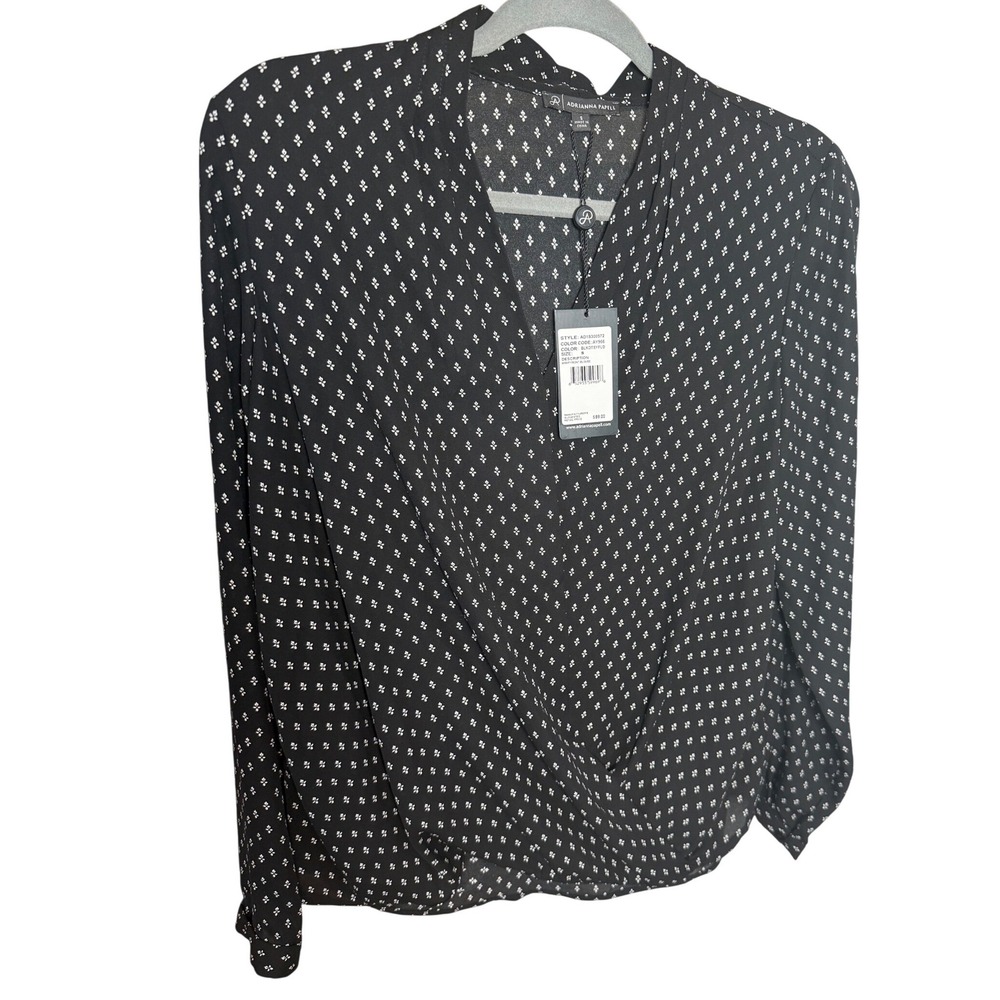 Adrianna Papell Black White Floral Wrap Front Blouse Womens Small NWT Career‎